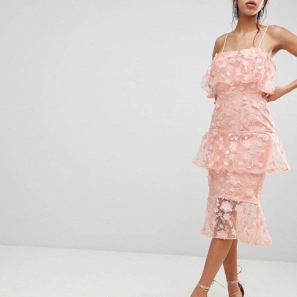 Elegant Pink Lace Tiered Dress
